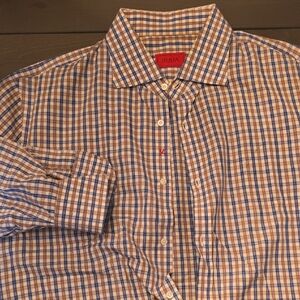 Isaia Men's Plaid Shirt in Blue and Tan